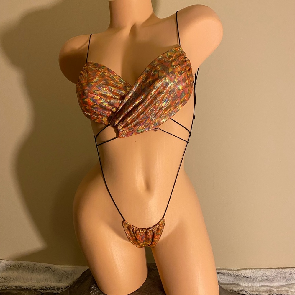 Handmade Orange, Yellow, and Gold G string costumes Dance Wear Women Size M